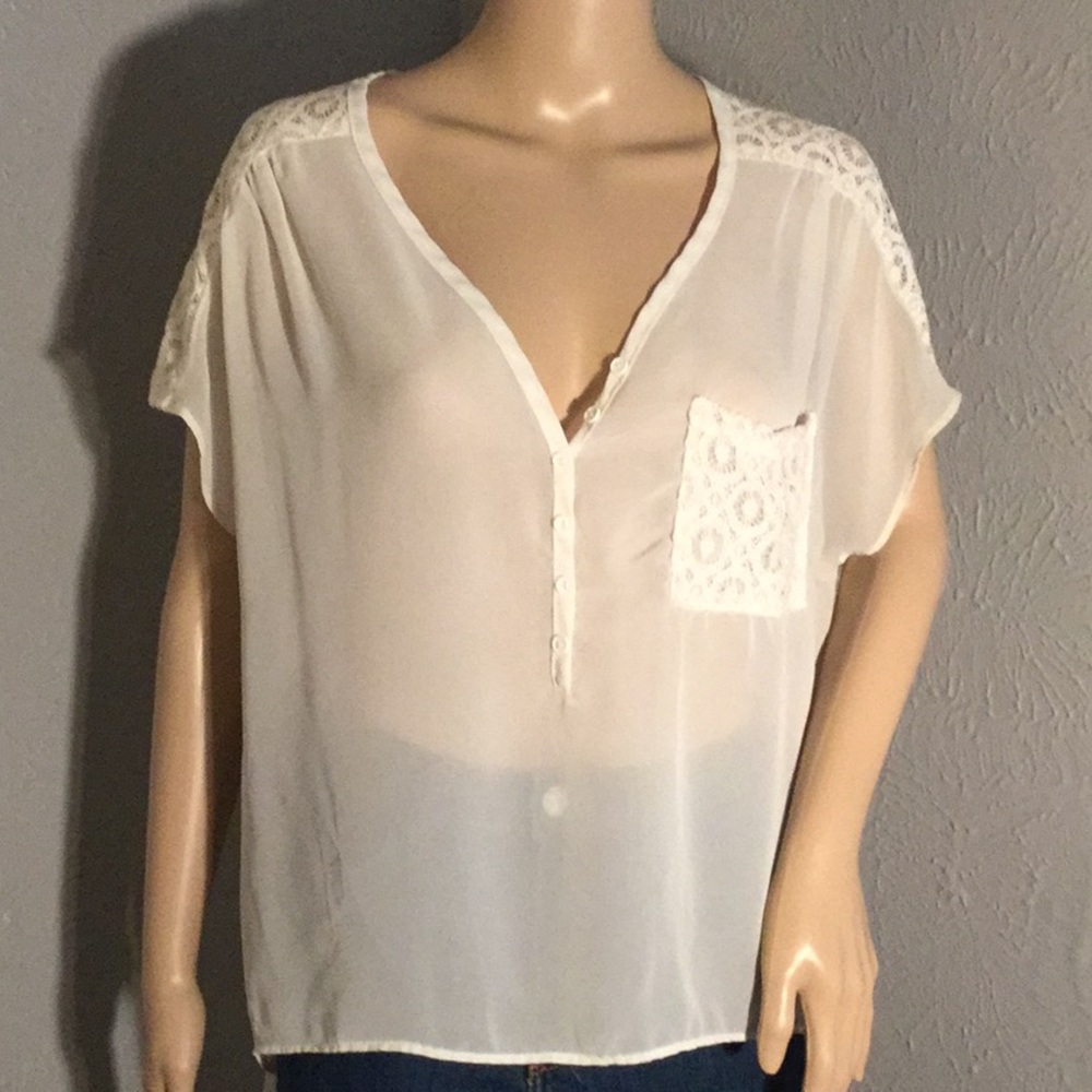 Lovely Day Sheer White Short Sleeve Lacey Top Sz S